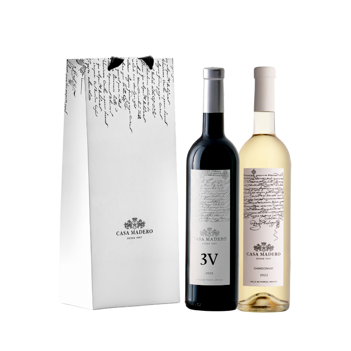 Casa Madero 3V y Chardonnay con bolsa de obsequio