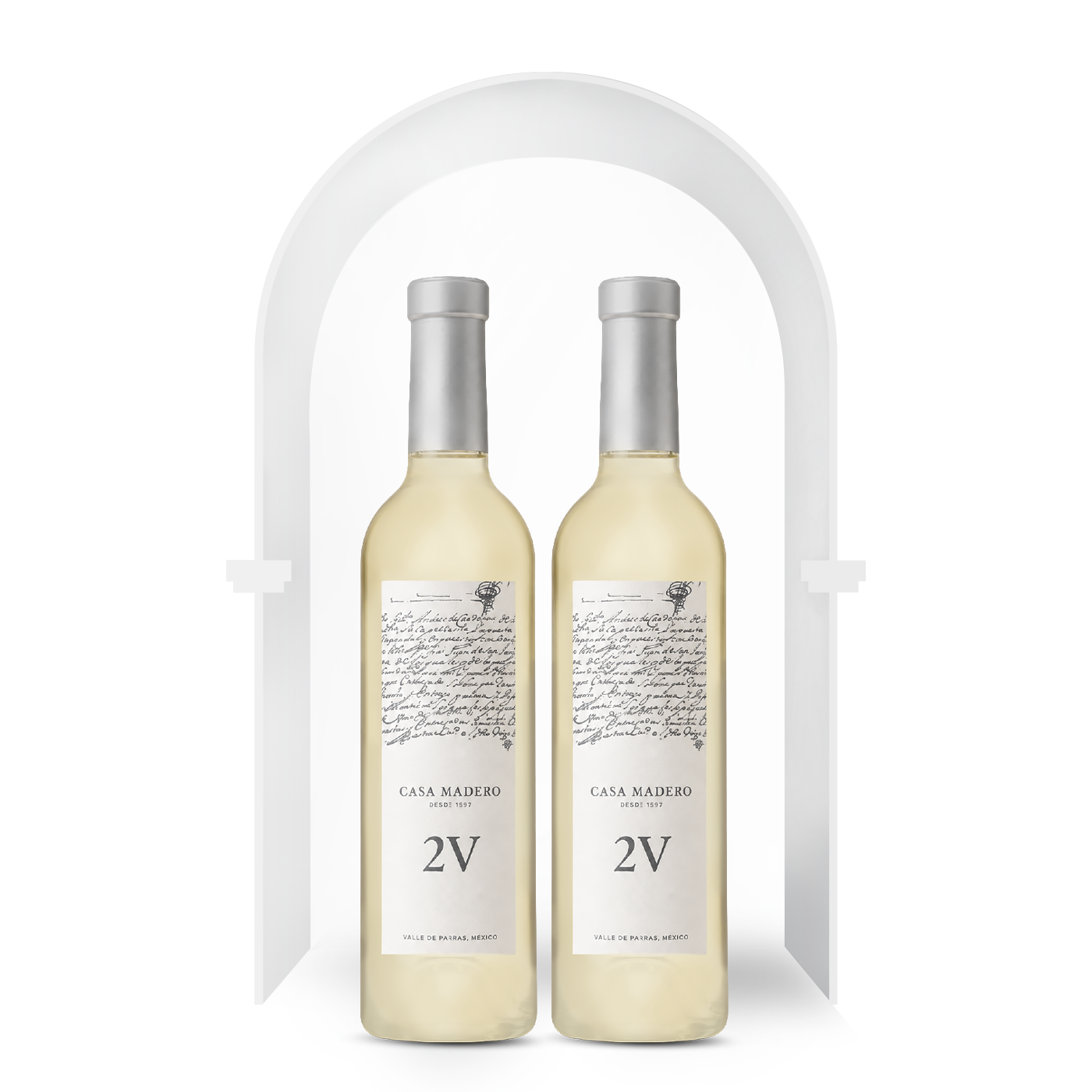 2 botellas de vino blanco de Casa Madero 2V en presentación de 375 ml.