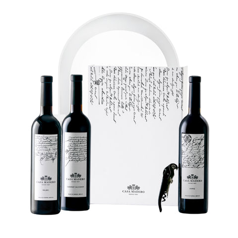 Kit de tres botellas de vino tinto Casa Madero Malbec, Shiraz y Cabernet Sauvignon