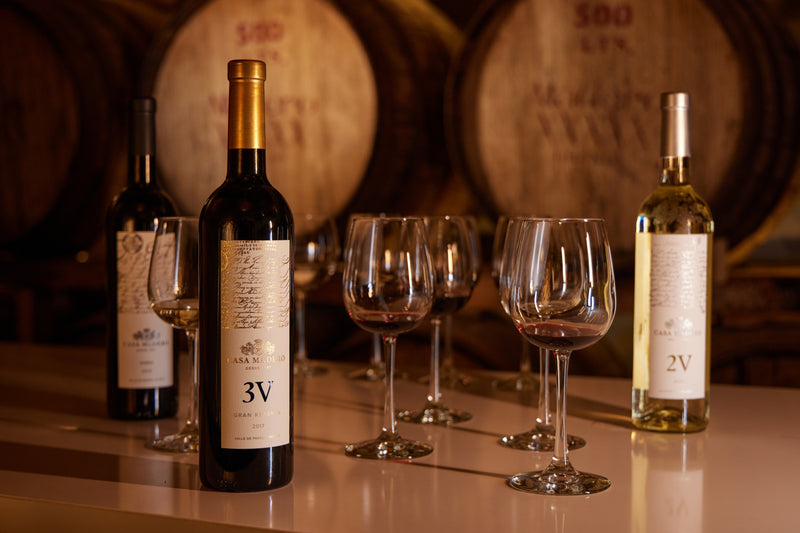 Experiencia de cata de vinos de Casa Madero entre barricas de roble en Hacienda San Lorenzo, Parras, Coahuila.